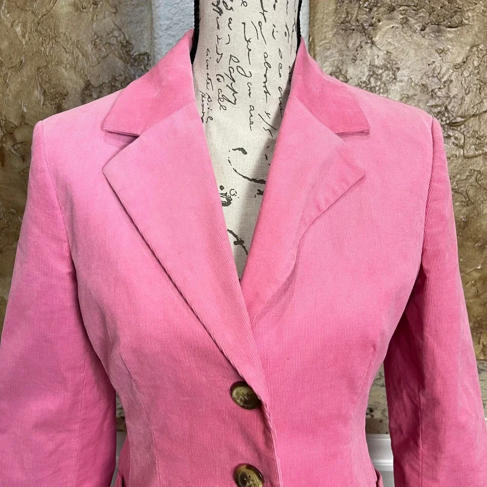 Lilly Pulitzer Corduroy Blazer Women 2 Pink Elbow Patch Barbiecore Preppy
